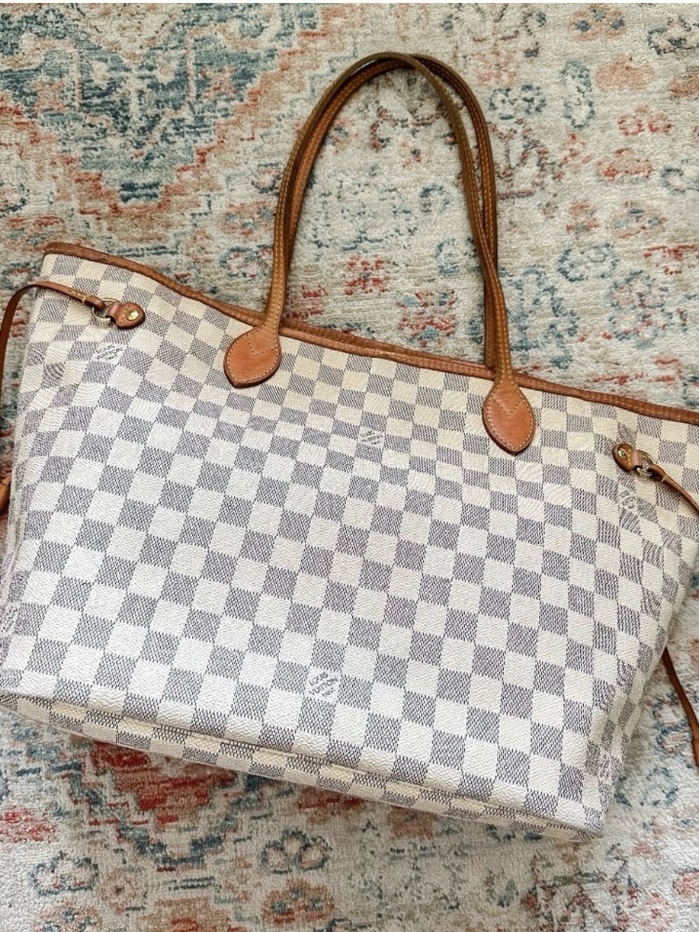 Louis Vuitton Damier Azur MM Canvas tote with developed patina